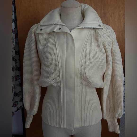 SACAI sz 1 S Thick Knit Wool Sweater Zip Up Cream Off White Long Sleeve